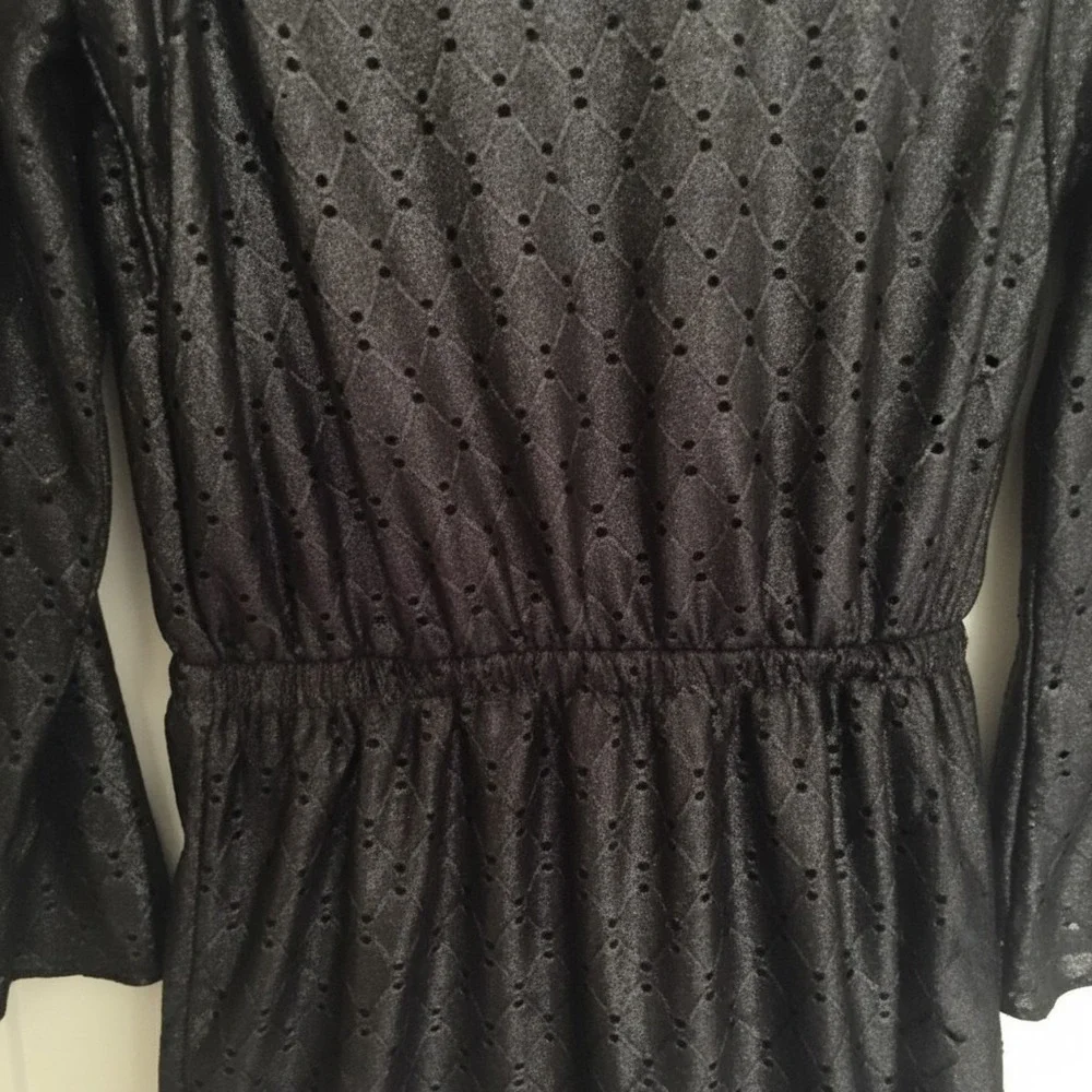 Michael Michael Kors Black‎ Metallic Eyelet Ruffle Mini Dress Womens M No Belt